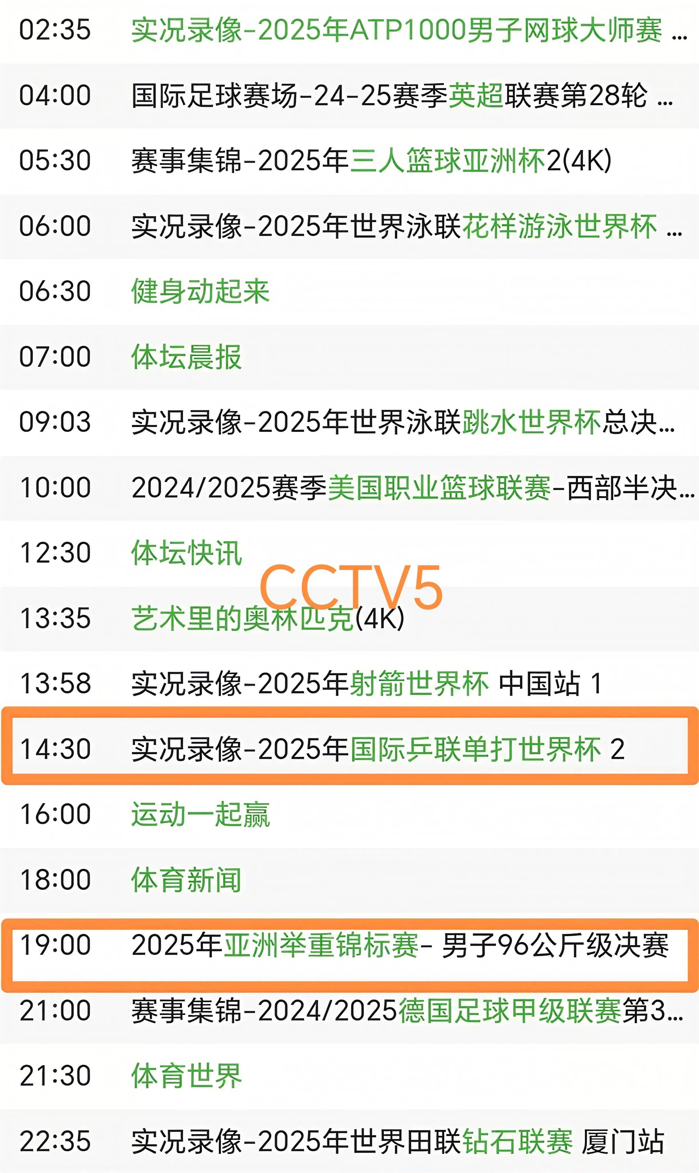 cctv体育节目表(cctv央视网体育节目单全部)